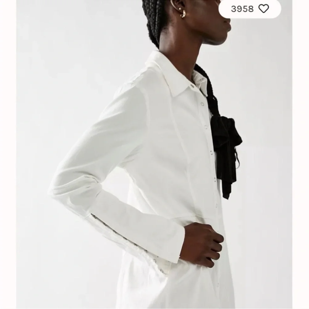 NWT FREE PEOPLE Thea Mini Dress White Button-down Long‎ Sleeve Size Large